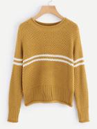 Romwe Striped Roll Trim Knit Sweater