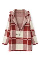 Romwe Knitted Red Check Coat