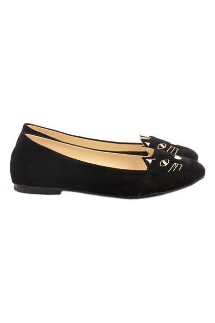 Romwe Cat Face Shaped Black Flat Shoes