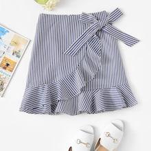 Romwe Striped Ruffle Trim Overlap Skirt