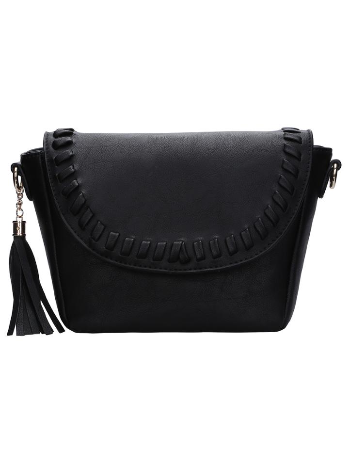 Romwe Black Braided Fringe Pu Bag