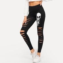 Romwe Halloween Cut Out Printed Skinny Leggings