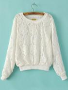 Romwe Round Neck Lace White Sweatshirt
