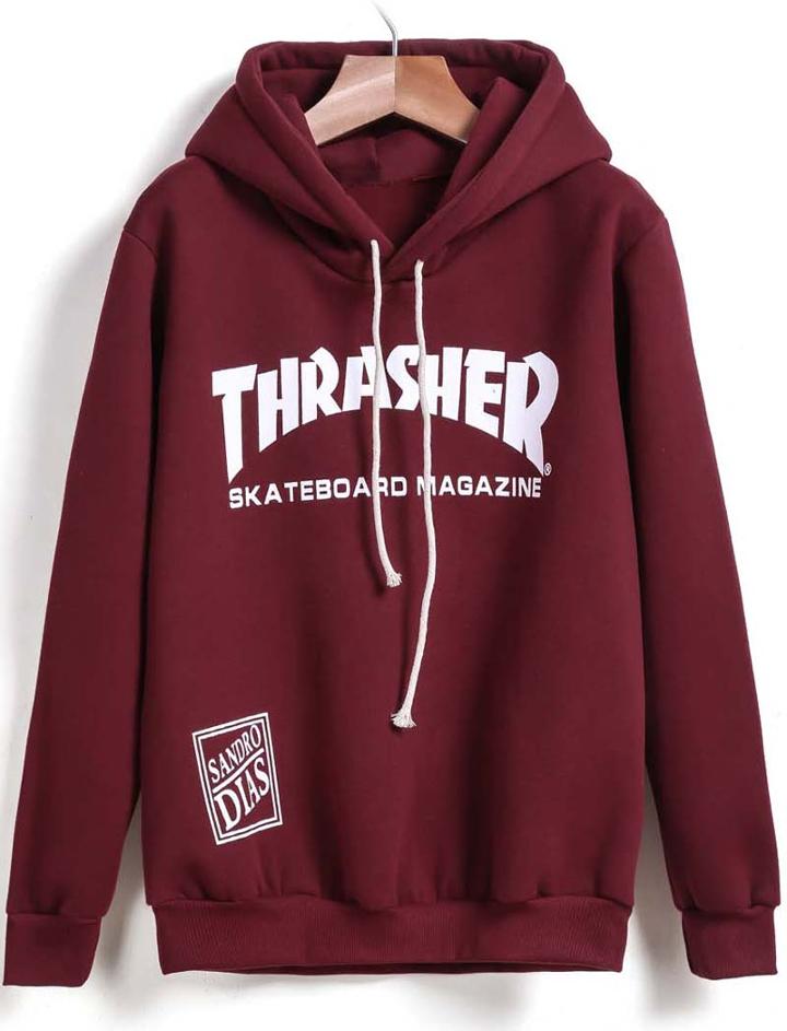 Romwe Hooded Thra.sher Print Sweatshirt
