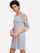 Romwe Lace Up Sleeve Marled Dress