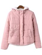 Romwe Hooded Zipper Pockets Pink Coat
