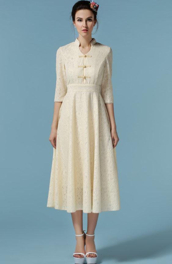 Romwe V Neck With Buttons Vintage Lace Dress