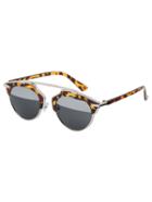 Romwe Brown Tortoise Frame Metal Trim Architectural Sunglasses