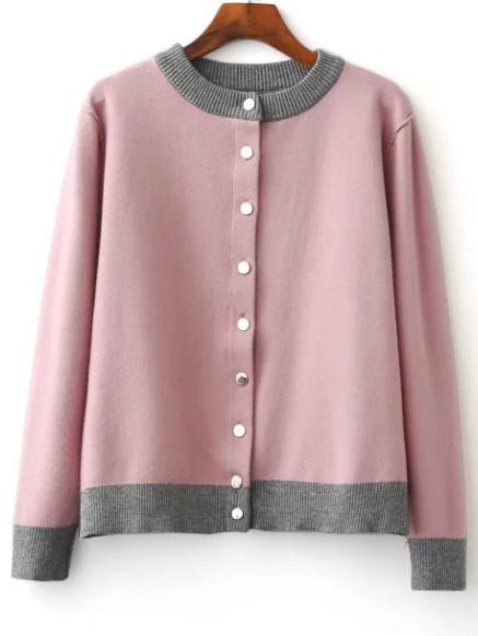 Romwe Pink Single Breasted Knitted Bomber Jacket
