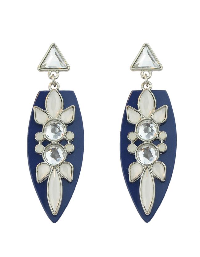 Romwe Flower Water Drop Crystal Blue Earrings