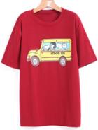 Romwe Snoopy Car Print T-shirt