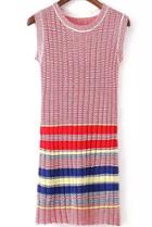 Romwe Sleeveless Striped Knit Red Dress