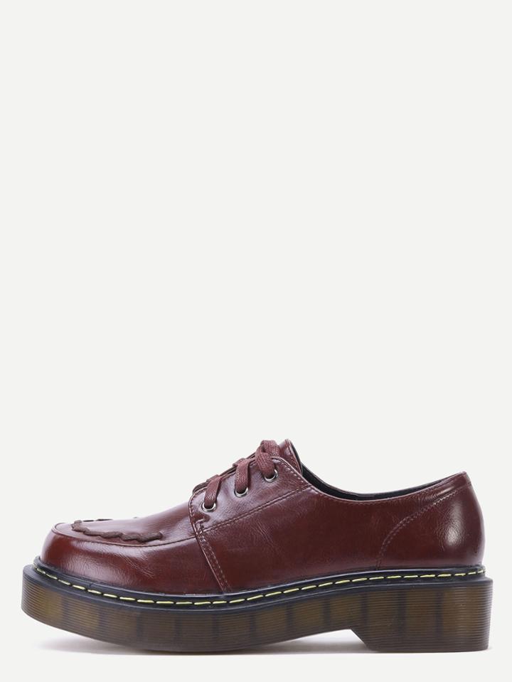 Romwe Brown Pu Lace Up Rubber Sole Low Top Shoes