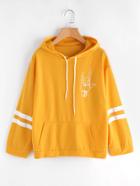 Romwe Hand Print Varsity Striped Kangaroo Pocket Hoodie