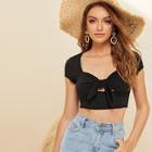 Romwe Knotted Sweetheart Peekaboo Crop Top