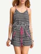 Romwe Multicolor Spaghetti Strap Tie Zipper Boho Jumpsuit