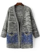Romwe Marled Knit Drop Shoulder Contrast Pocket Longline Sweater Coat