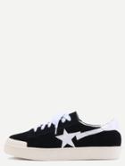 Romwe Black Suede Leather Star Patch Lace Up Low Top Sneakers