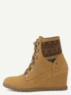 Romwe Brown Faux Suede Lace Up Elastic Wedge Heel Ankle Boots