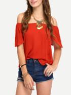 Romwe Off-the-shoulder Ruffle Sleeve Blouse