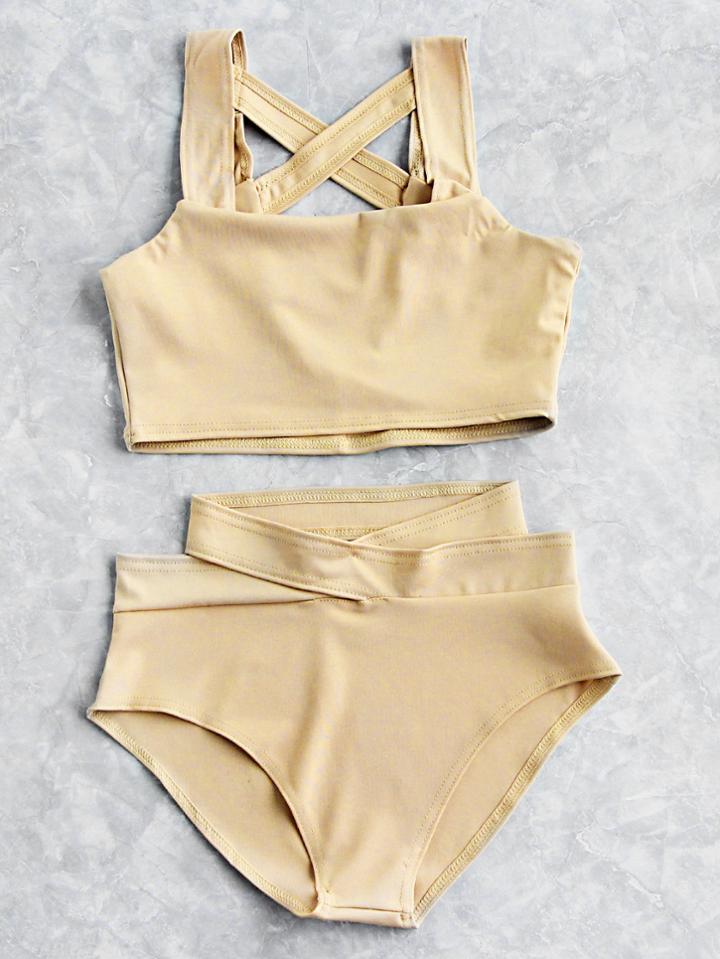 Romwe Cross Back Wrap Bikini Set
