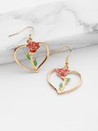 Romwe Rose Detail Heart Earrings