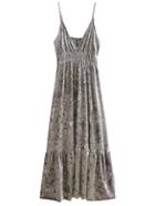 Romwe Silver V Neck Velvet Midi Cami Dress