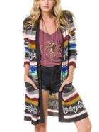 Romwe Women Multi Color Aztec Coat