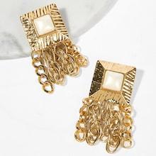 Romwe Square Chain Tassel Drop Earrings