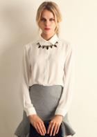 Romwe Lapel Loose Chiffon White Blouse