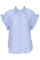 Romwe Blue Striped Print Shirt