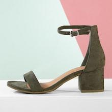 Romwe Vegan Suede Open Toe Ankle Strap Low Block Heels