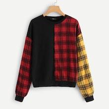 Romwe Cut And Sew Plaid Pullover