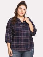 Romwe Tartan Plaid Raglan Sleeve Blouse