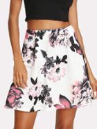 Romwe Flower Print A Line Skirt