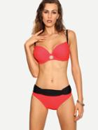 Romwe Contrast Trim Ruched Red Bikini Set