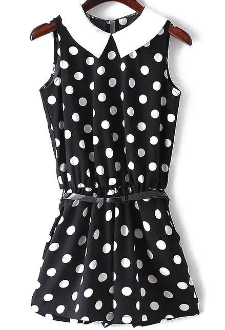 Romwe Doll Collar Polka Dot Jumpsuit