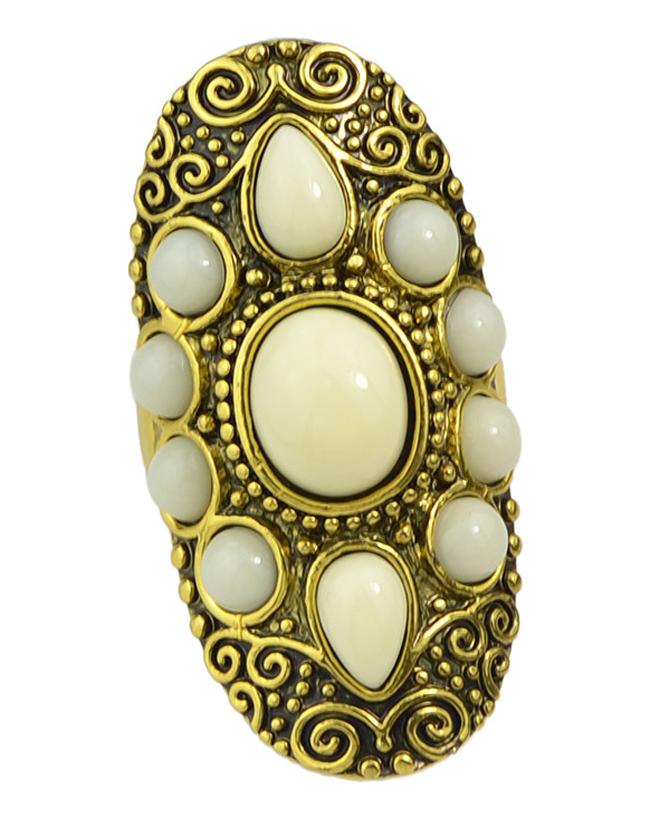 Romwe Beige Gemstone Women Metal Ring