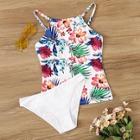 Romwe Floral & Leaf Print High Neck Tankini Set