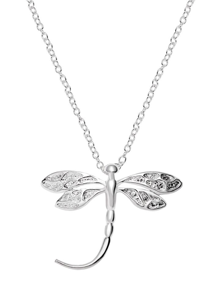 Romwe Silver Plated Dragonfly Pendant Delicate Necklace