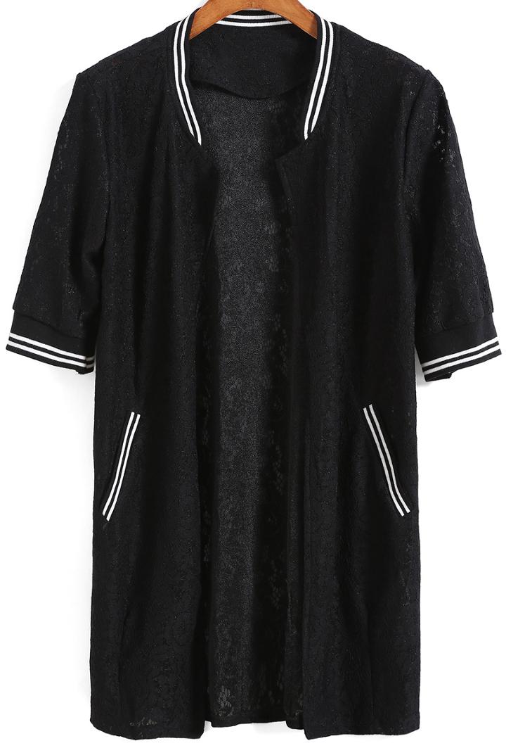 Romwe Contrast Collar Long Coat