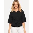 Romwe Tiered Drop Sleeve Buttoned Blouse