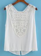 Romwe Lace Insert Back Buttons Tank Top