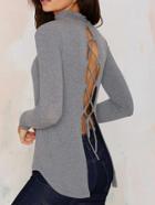 Romwe High Neck Open Back Bandage Sweater
