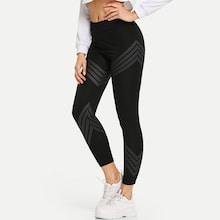 Romwe Striped Panel Solid Elastic Waist Leggings