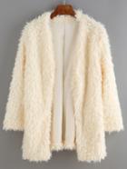 Romwe White Collarless Faux Fur Coat