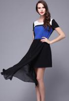 Romwe Contrast Chiffon Bodycon Blue And Black Dress