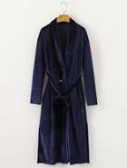 Romwe Shawl Collar Velvet Midi Dress With Belt