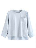 Romwe Pale Blue Dip Hem Pocket Rolled Sleeve T-shirt