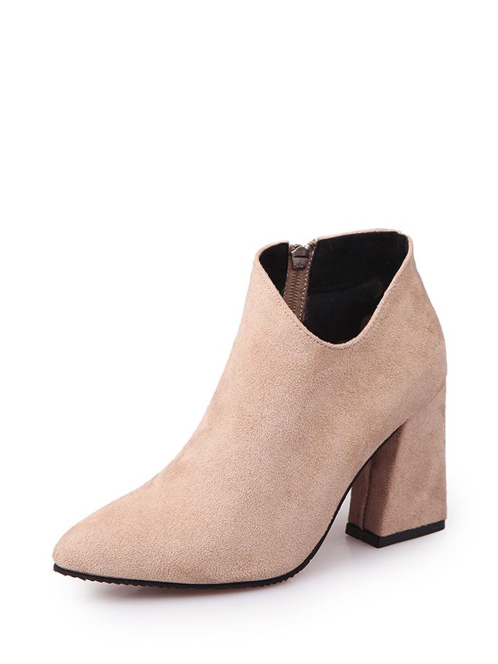 Romwe Side Zip V Cut Block Heeled Boots